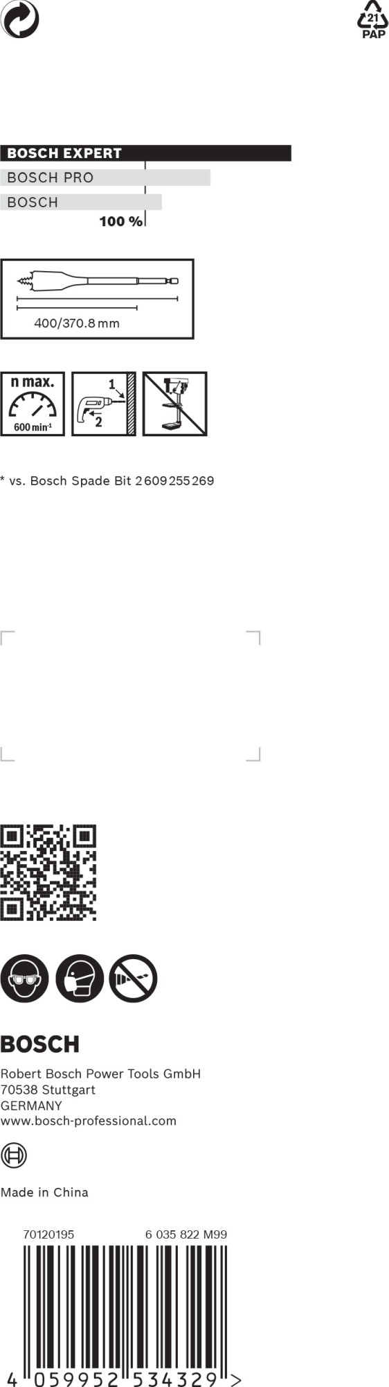 Broca fresadora plana EXPERT Self Cut Speed de 40 x 400 mm