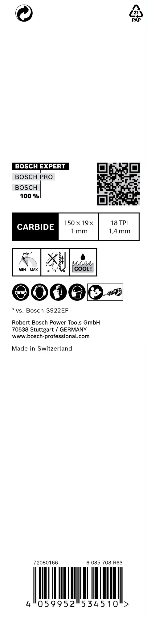 Hoja de sierra sable EXPERT 'Thin Tough Metal' S 922 EHM, 3 unidades