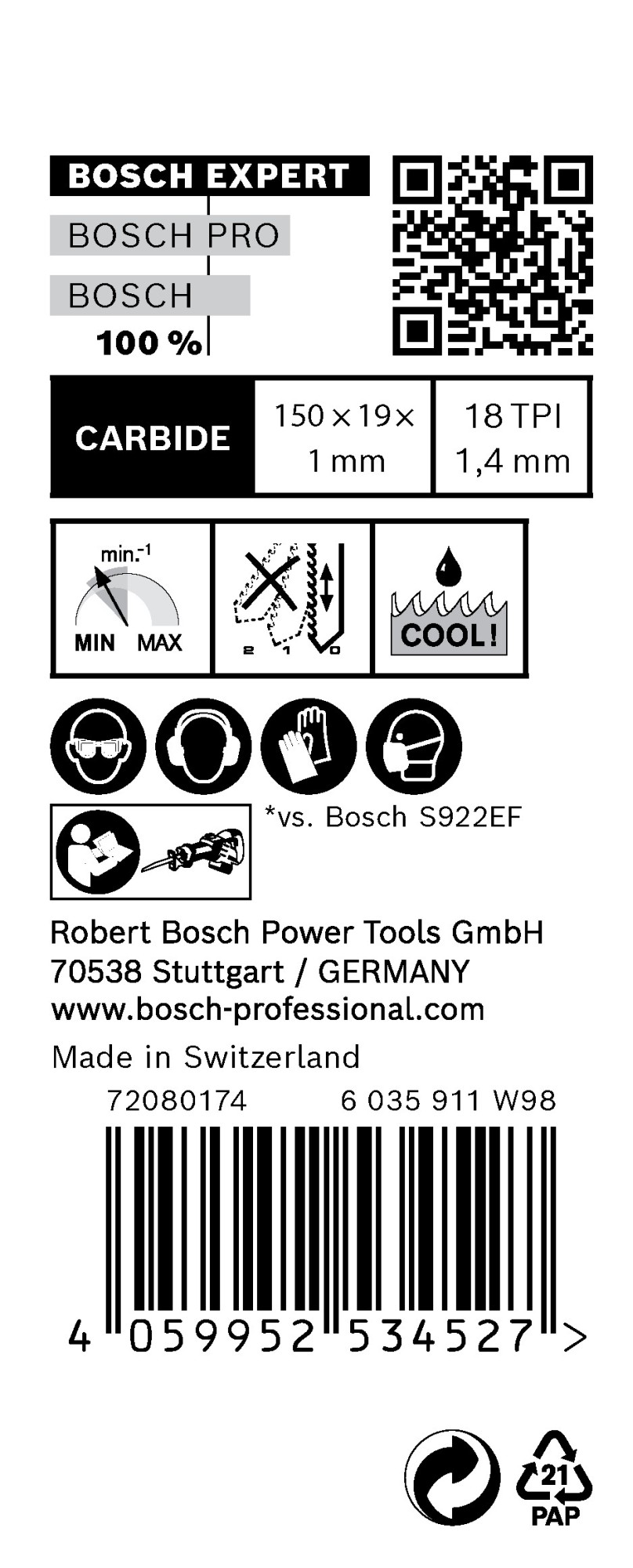 Hoja de sierra sable EXPERT 'Thin Tough Metal' S 922 EHM, 10 unidades
