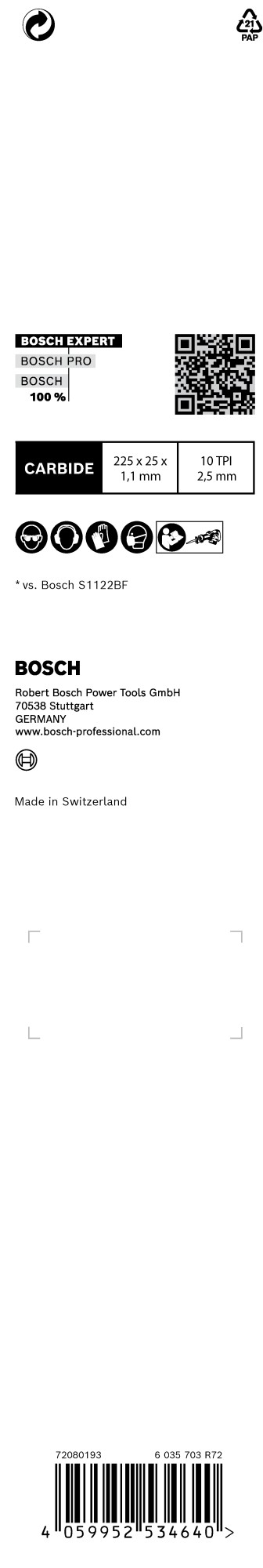 Hoja de sierra sable EXPERT ‘Medium-Thick Tough Metal’ S 1155 HHM, 1 unidad