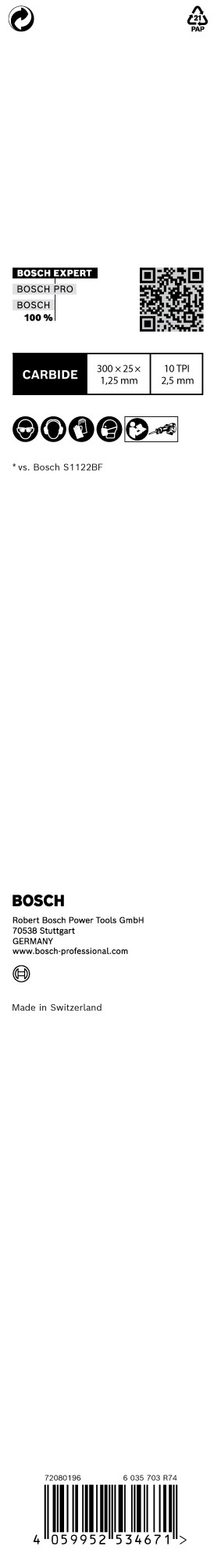 Hoja de sierra sable EXPERT ‘Medium-Thick Tough Metal’ S 1255 HHM, 1 unidad