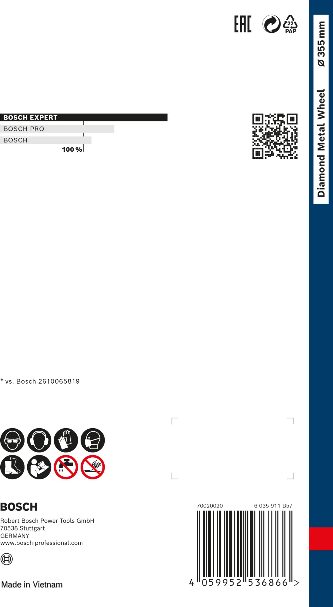 Disco de corte EXPERT Diamond Metal Wheel de gran tamaño de 355 x 25,4 mm