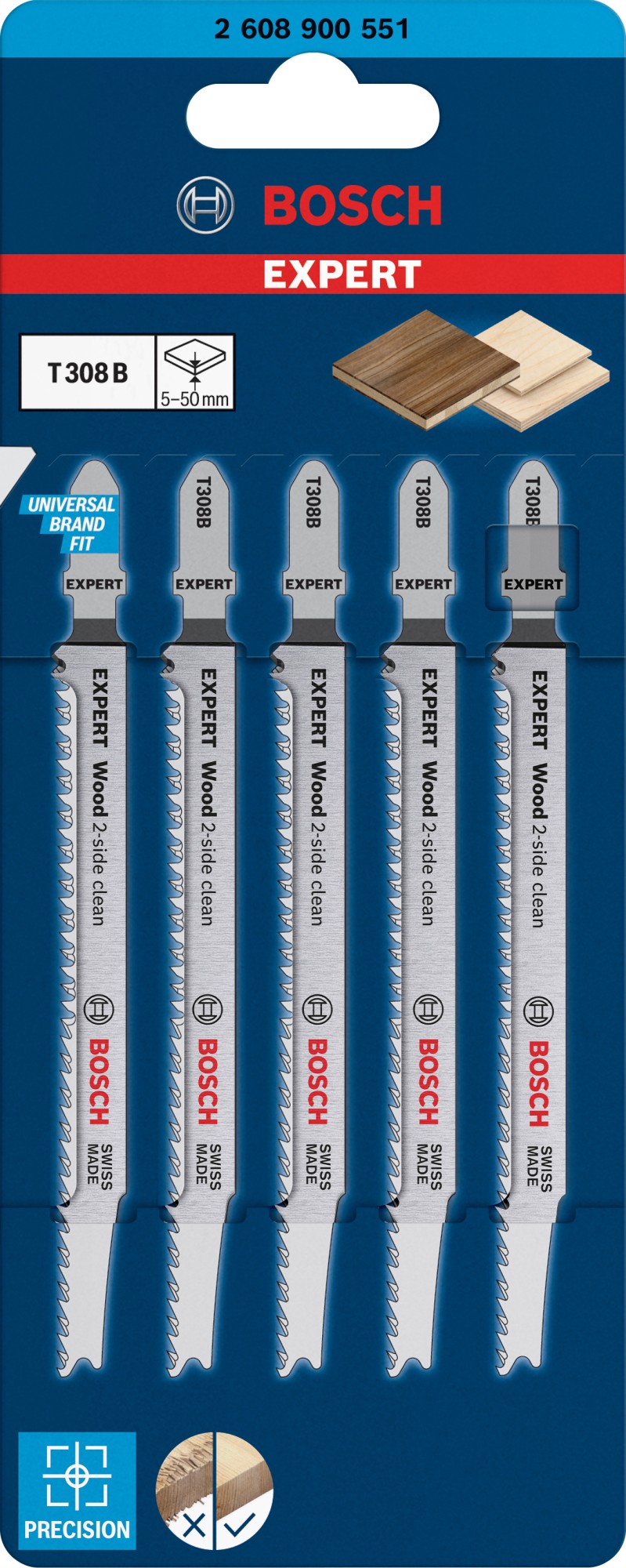 Hoja de sierra de calar EXPERT 'Wood 2-side clean' T 308 B, 5 unidades