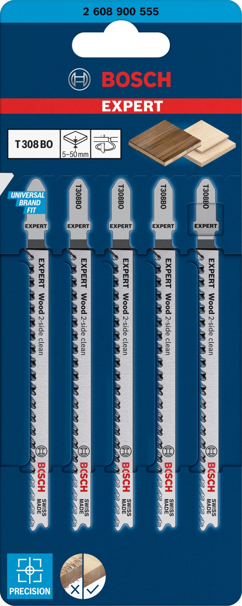 Hoja de sierra de calar EXPERT Wood 2-side clean T308BO, 5 uds.
