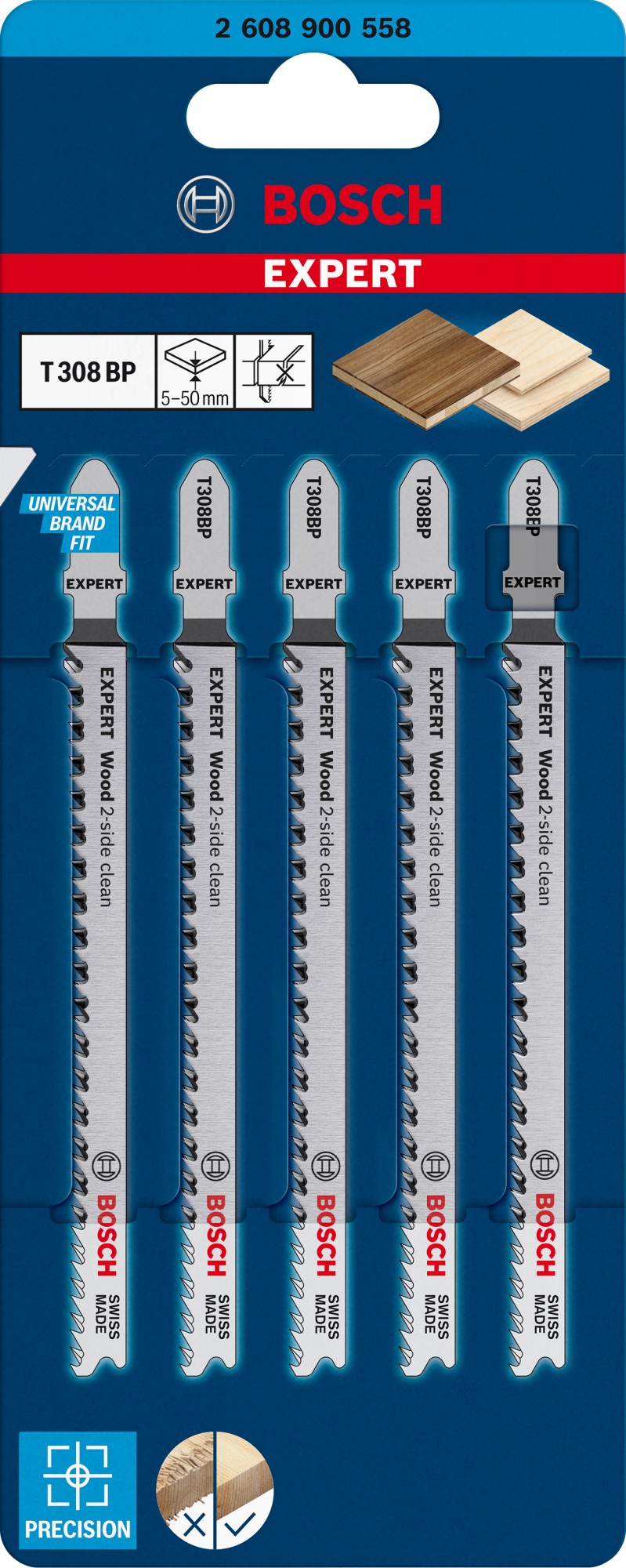 Hoja de sierra de calar EXPERT Wood 2-side clean T308BP, 5 uds.