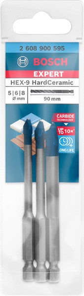 Set de brocas EXPERT Hard Ceramic HEX-9, 5 x 90, 6 x 90, 8 x 90 mm, 3 unidades