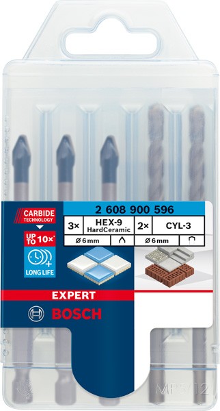 Set mixto de brocas EXPERT HEX-9 Hard Ceramic de 6 mm, 5 unidades