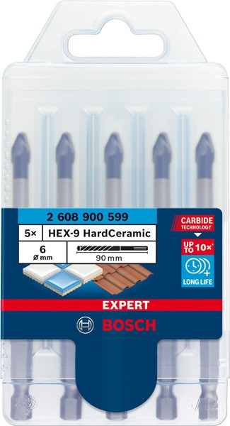 Set de brocas para tejas EXPERT HEX-9 Hard Ceramic de 6 mm, 5 unidades