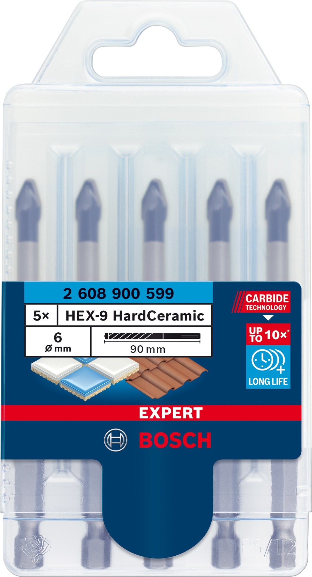 Set de brocas para tejas EXPERT HEX-9 Hard Ceramic de 6 mm, 5 unidades