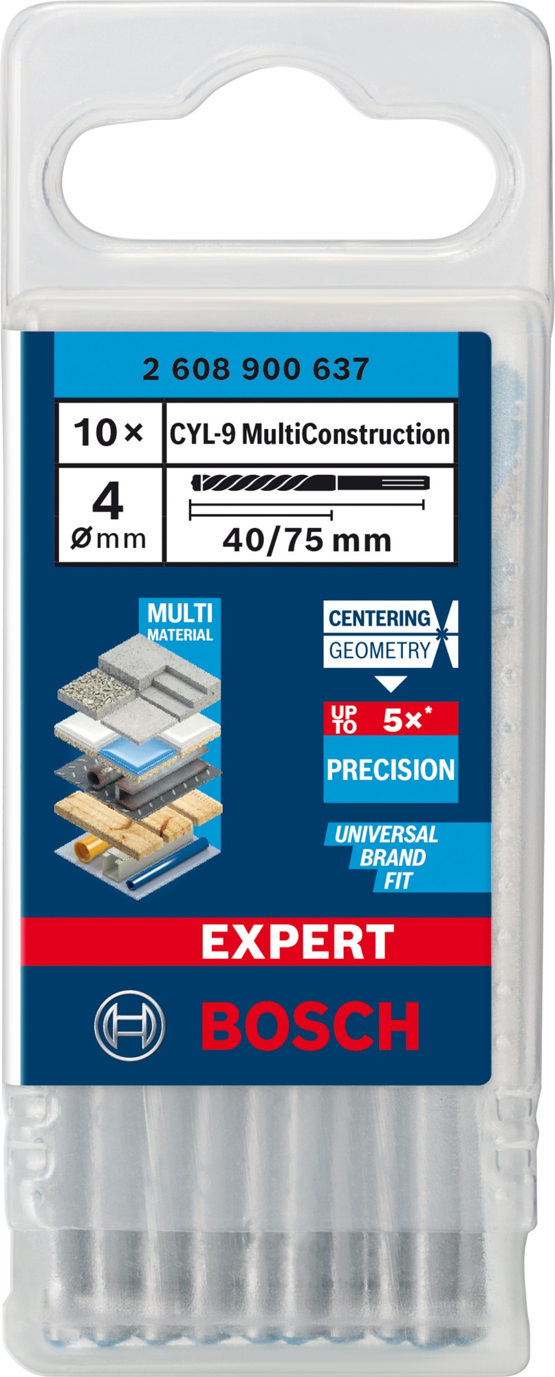 Broca EXPERT CYL-9 MultiConstruction de 4 x 40 x 75 mm, 10 unidades