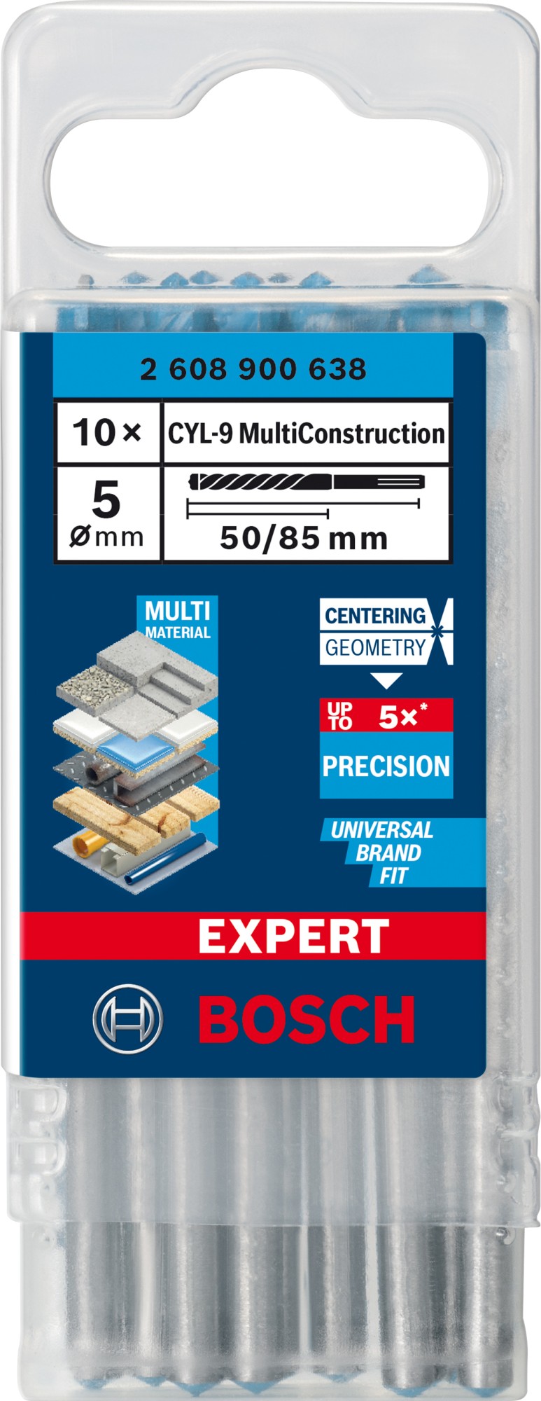 Broca EXPERT CYL-9 MultiConstruction de 5 x 50 x 85 mm, 10 unidades