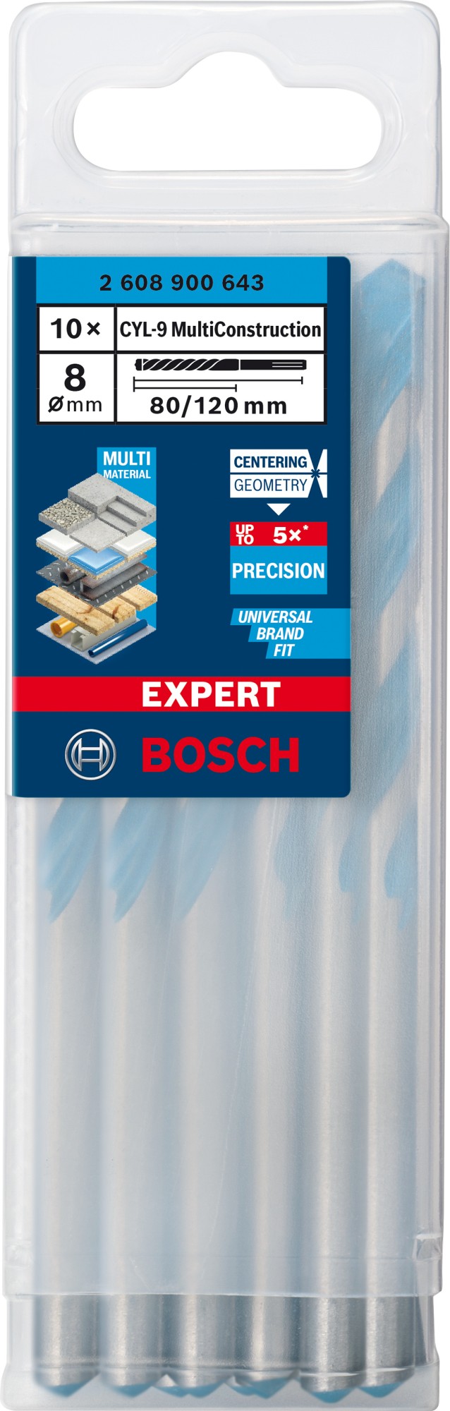 Broca EXPERT CYL-9 MultiConstruction de 8 x 80 x 120 mm, 10 unidades