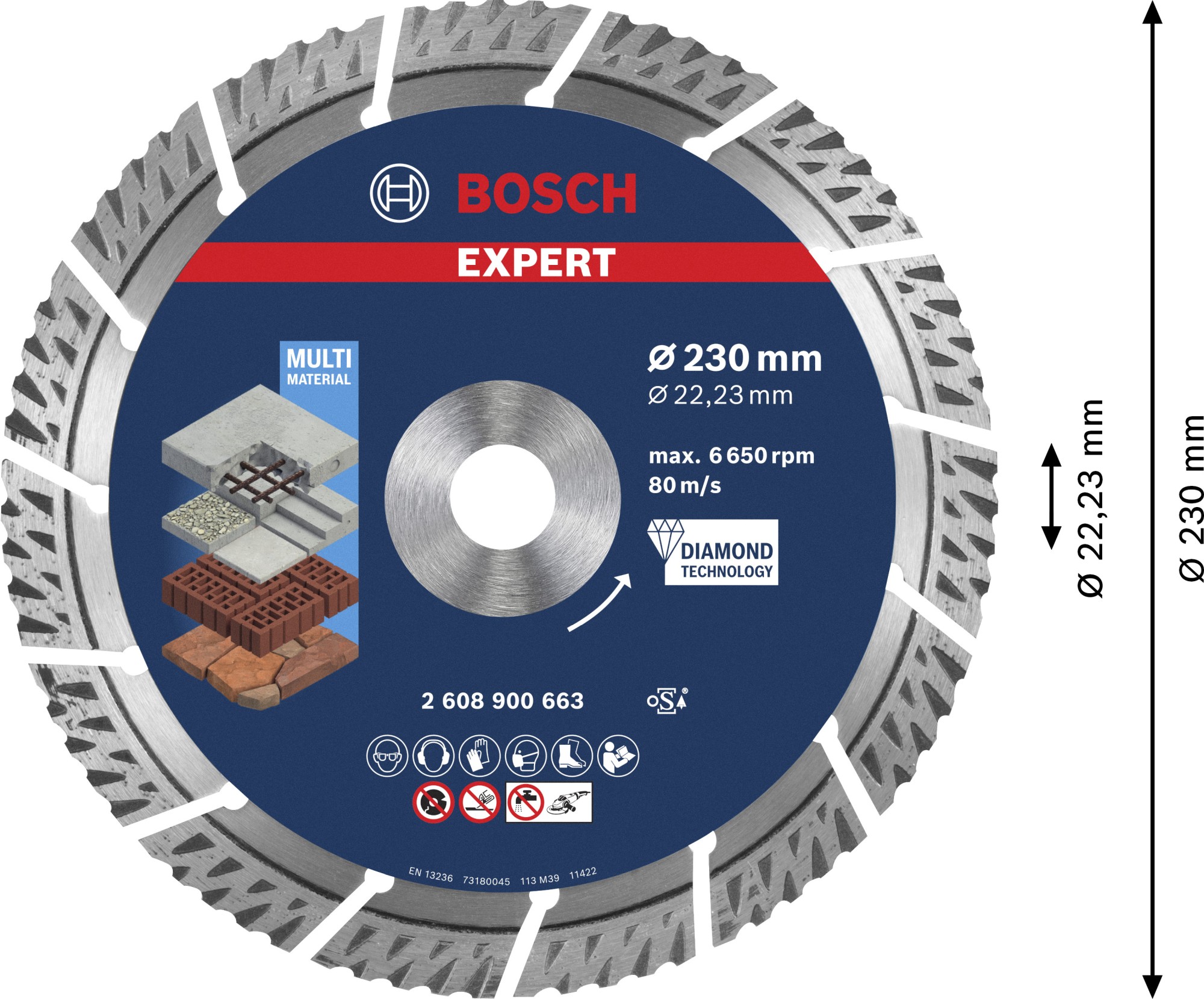 Disco de corte de diamante EXPERT MultiMaterial de 230 x 22,23 x 2,4 x 15 mm