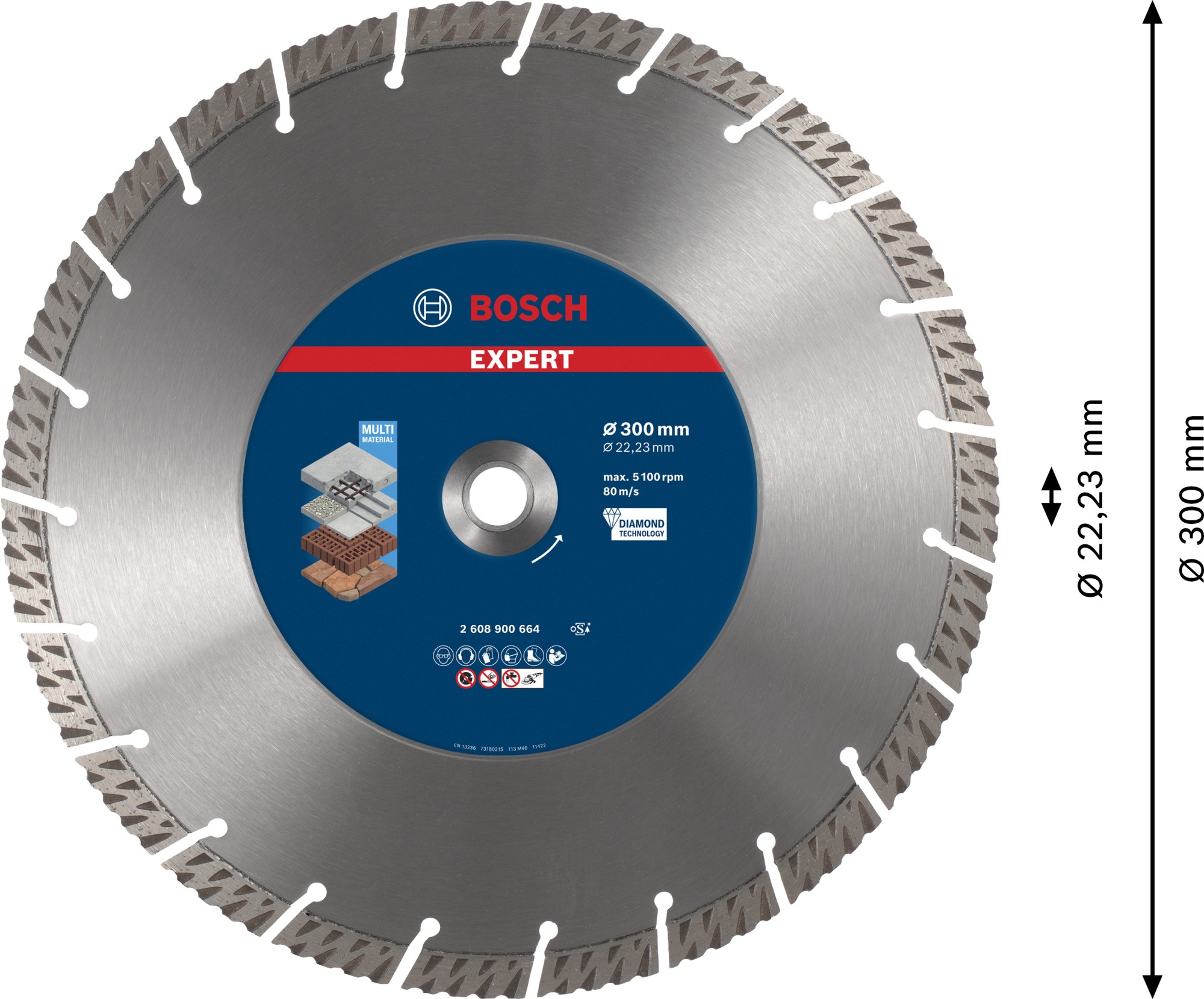 Disco de corte de diamante EXPERT MultiMaterial de 300 x 22,23 x 2,8 x 15 mm