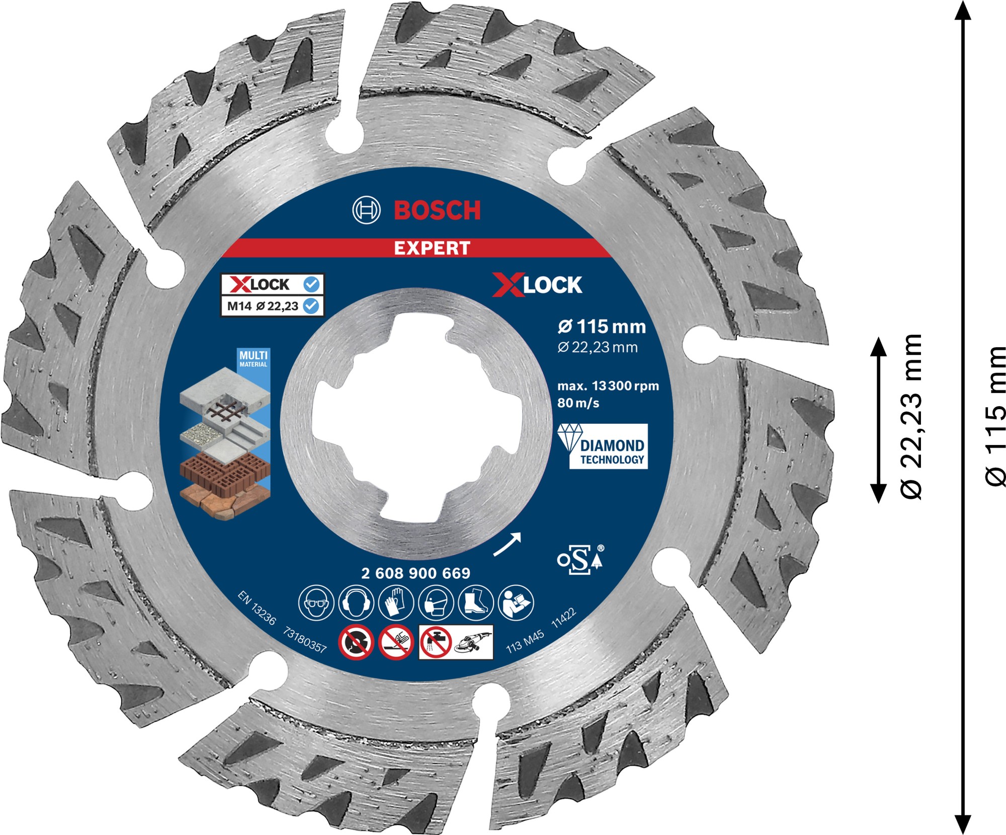 Disco de corte de diamante EXPERT MultiMaterial X-LOCK de 115 x 22,23 x 2,4 x 12 mm