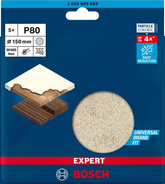 Malla de lija EXPERT M480 para lijadoras excéntricas de 150 mm, G 80, 5 unidades