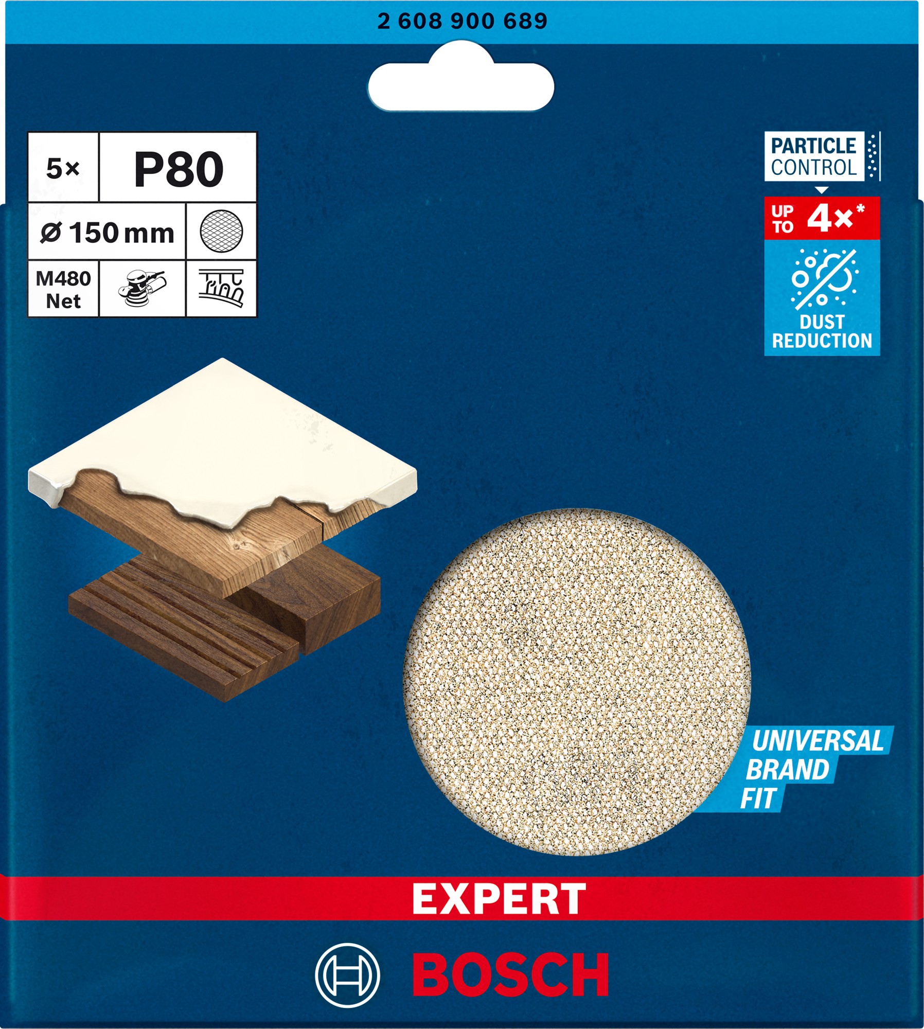 Malla de lija EXPERT M480 para lijadoras excéntricas de 150 mm, G 80, 5 unidades