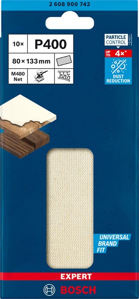 Malla de lija EXPERT M480 para lijadoras orbitales de 80 x 133 mm, G 400, 10 unidades