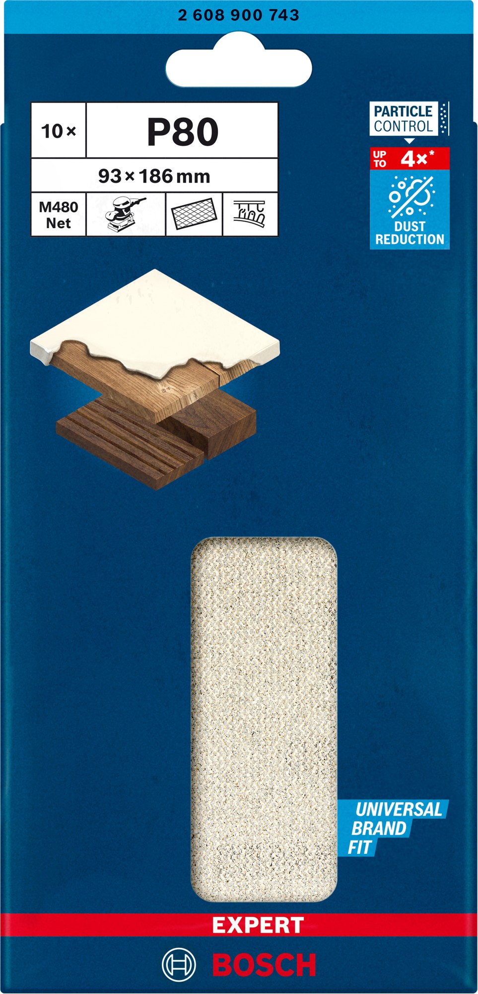 Malla de lija EXPERT M480 para lijadoras orbitales de 93 x 186 mm, G 80, 10 unidades