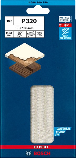 Malla de lija EXPERT M480 para lijadoras orbitales de 93 x 186 mm, G 320, 10 unidades