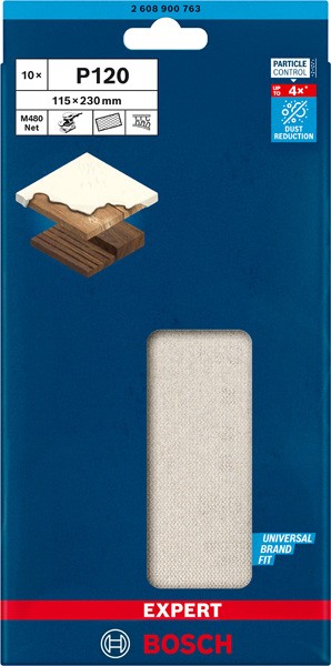 Malla de lija EXPERT M480 para lijadoras orbitales de 115 x 230 mm, G 120, 10 unidades