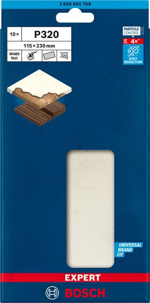Malla de lija EXPERT M480 para lijadoras orbitales de 115 x 230 mm, G 320, 10 unidades