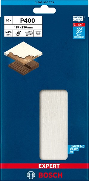Malla de lija EXPERT M480 para lijadoras orbitales de 115 x 230 mm, G 400, 10 unidades
