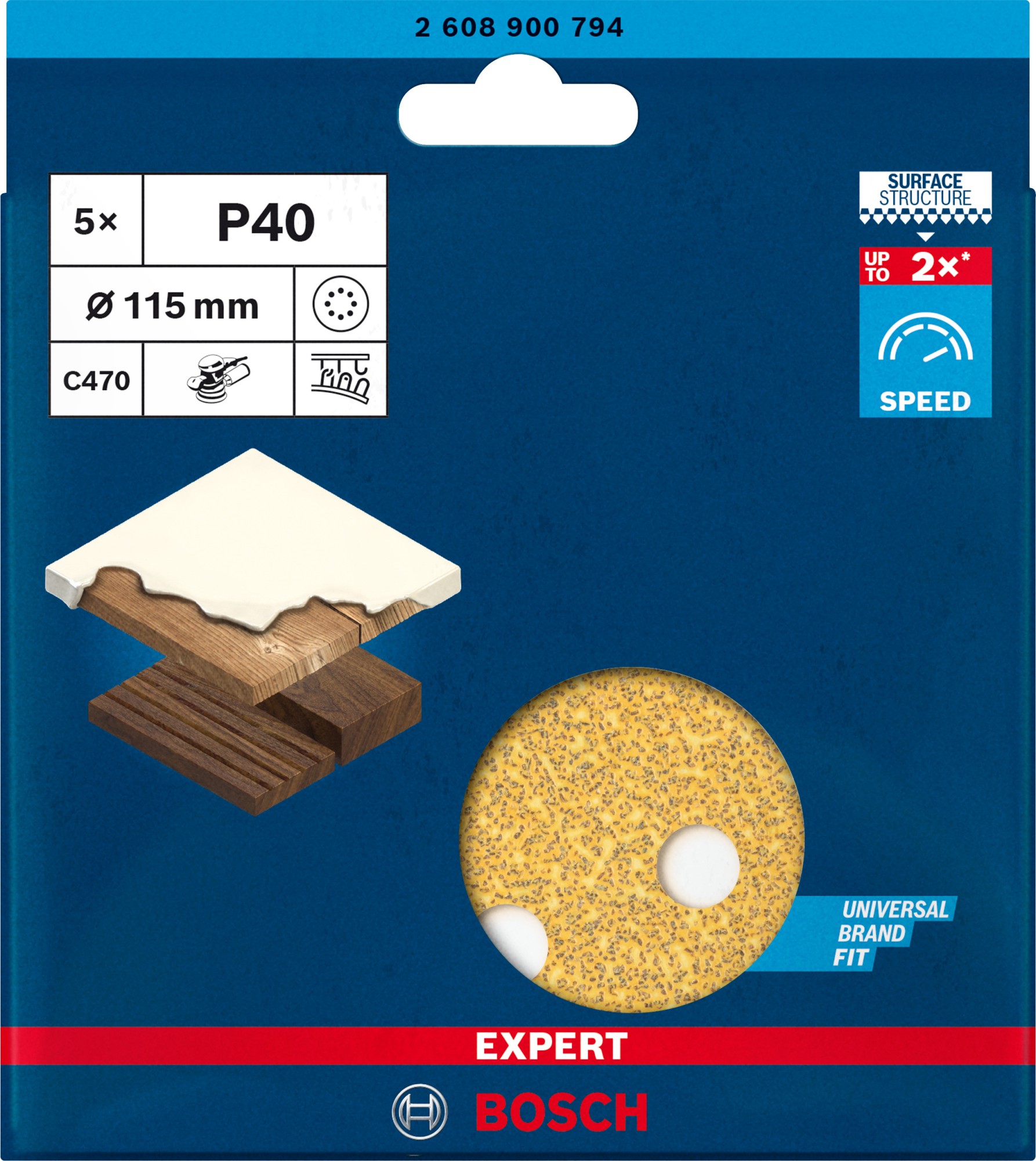 Papel de lija EXPERT C470 con 8 orificios para lijadoras excéntricas de 115 mm, G 40, 5 unidades