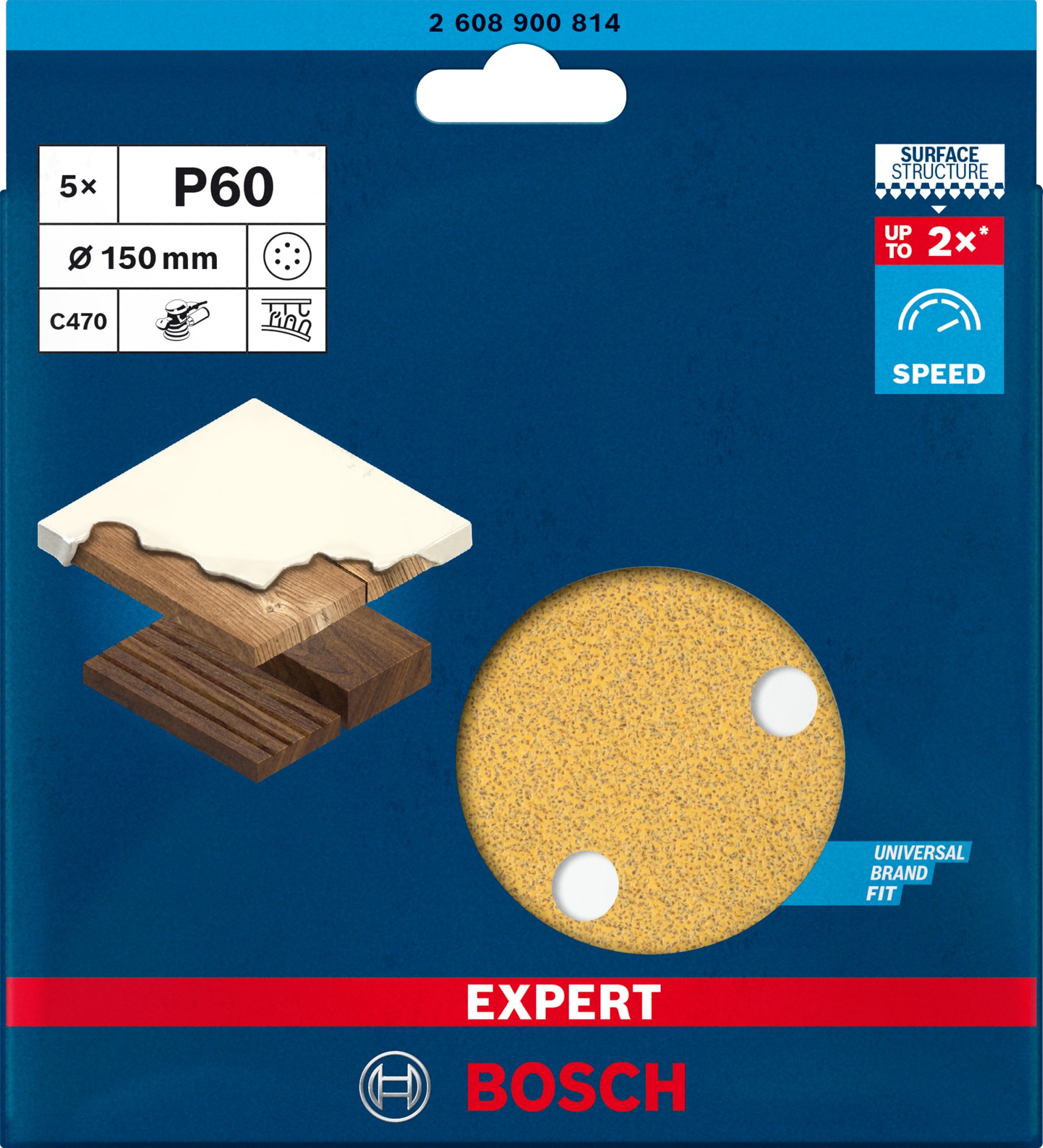 Papel de lija EXPERT C470 con 6 orificios para lijadoras excéntricas de 150 mm, G 60, 5 unidades