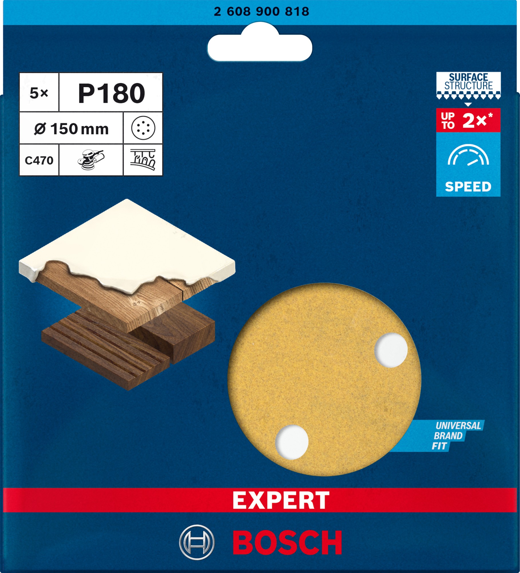 Papel de lija EXPERT C470 con 6 orificios para lijadoras excéntricas de 150 mm, G 180, 5 unidades