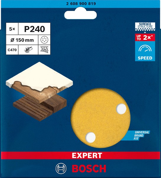 Papel de lija EXPERT C470 con 6 orificios para lijadoras excéntricas de 150 mm, G 240, 5 unidades