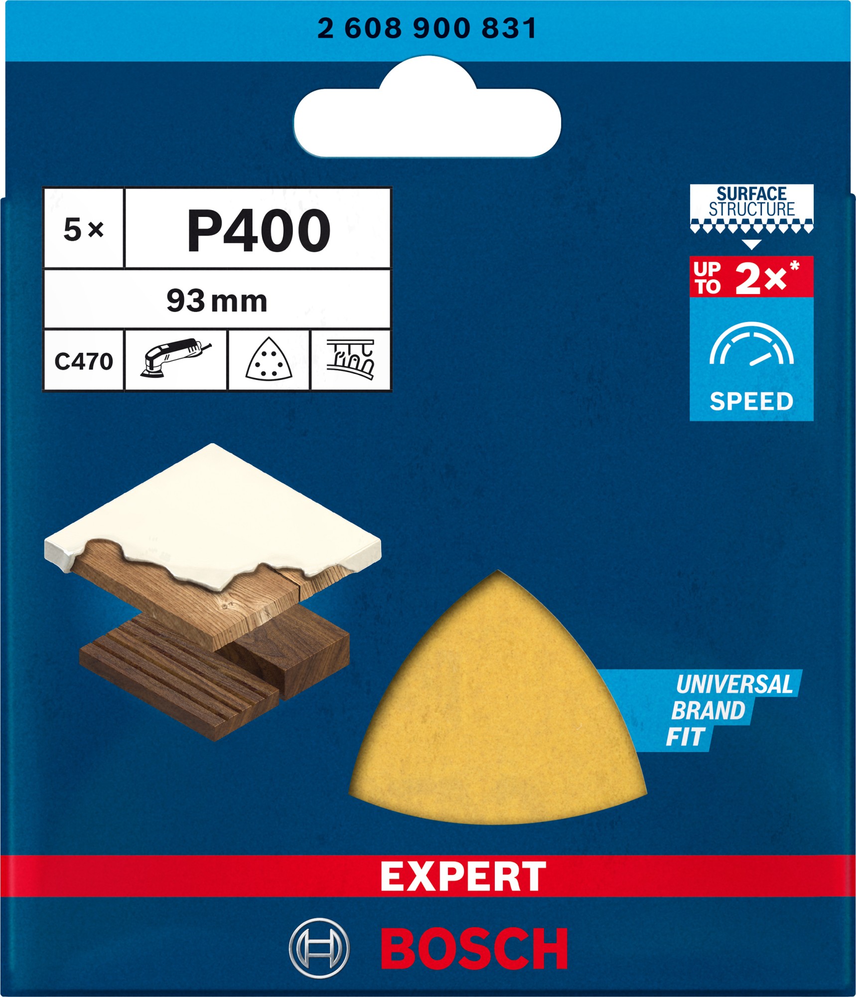 Papel de lija EXPERT C470 para lijadoras delta de 93 mm, G 400, 5 unidades