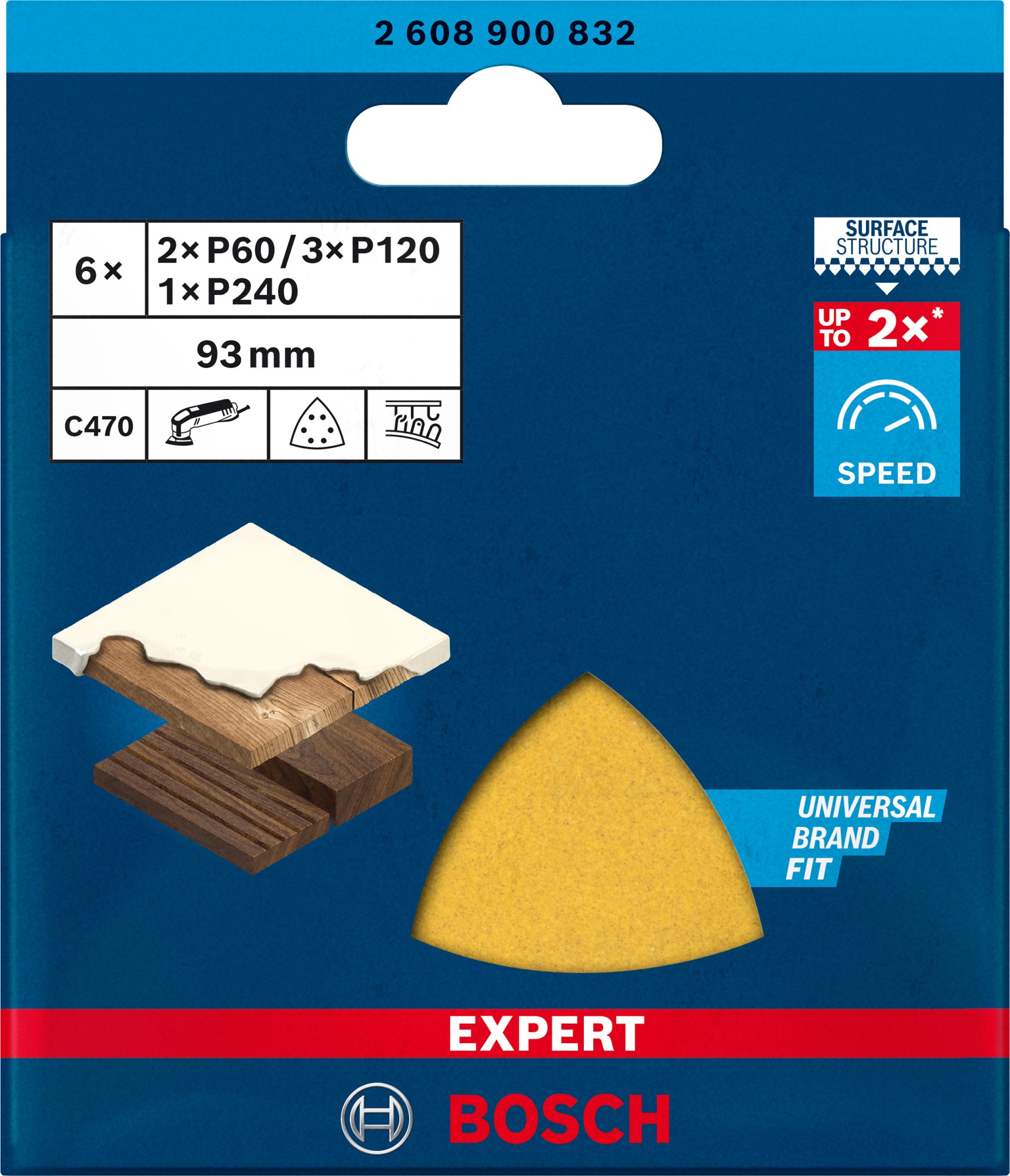 Set de papel de lija EXPERT C470 para lijadoras delta de 93 mm, G 60/120/240, 6 unidades