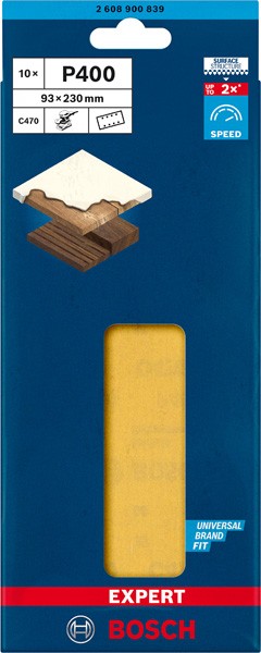 Papel de lija EXPERT C470 con 8 orificios para lijadoras orbitales 93 x 230 mm, G 400 10 unidades
