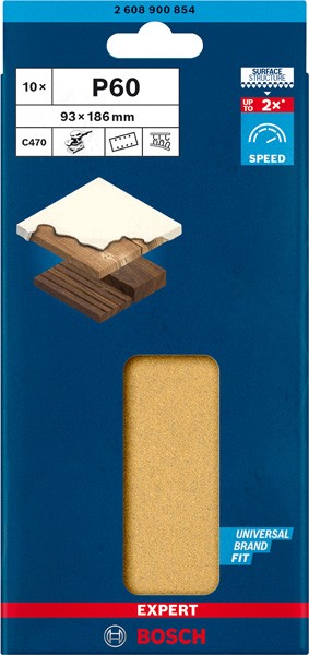 Papel de lija EXPERT C470 con 8 orificios para lijadoras orbitales 93 x 186 mm, G 60 10 unidades