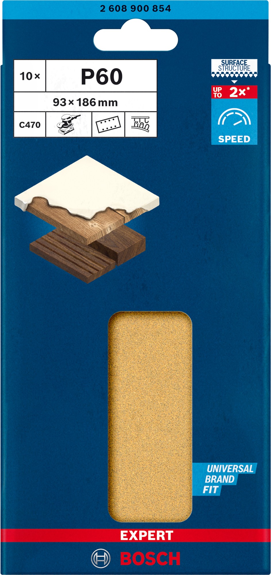 Papel de lija EXPERT C470 con 8 orificios para lijadoras orbitales 93 x 186 mm, G 60 10 unidades