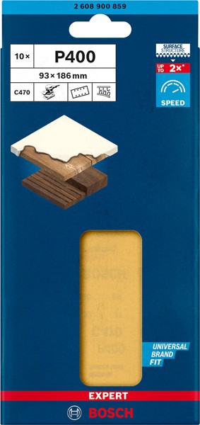 Papel de lija EXPERT C470 con 8 orificios para lijadoras orbitales 93 x 186 mm, G 400 10 unidades