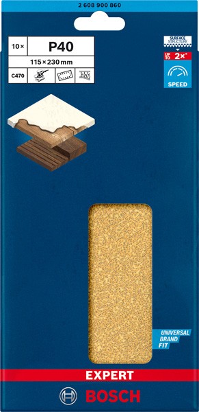 Papel de lija EXPERT C470 con 14 orificios para lijadoras orbitales 115 x 230 mm, G 40 10 unidades