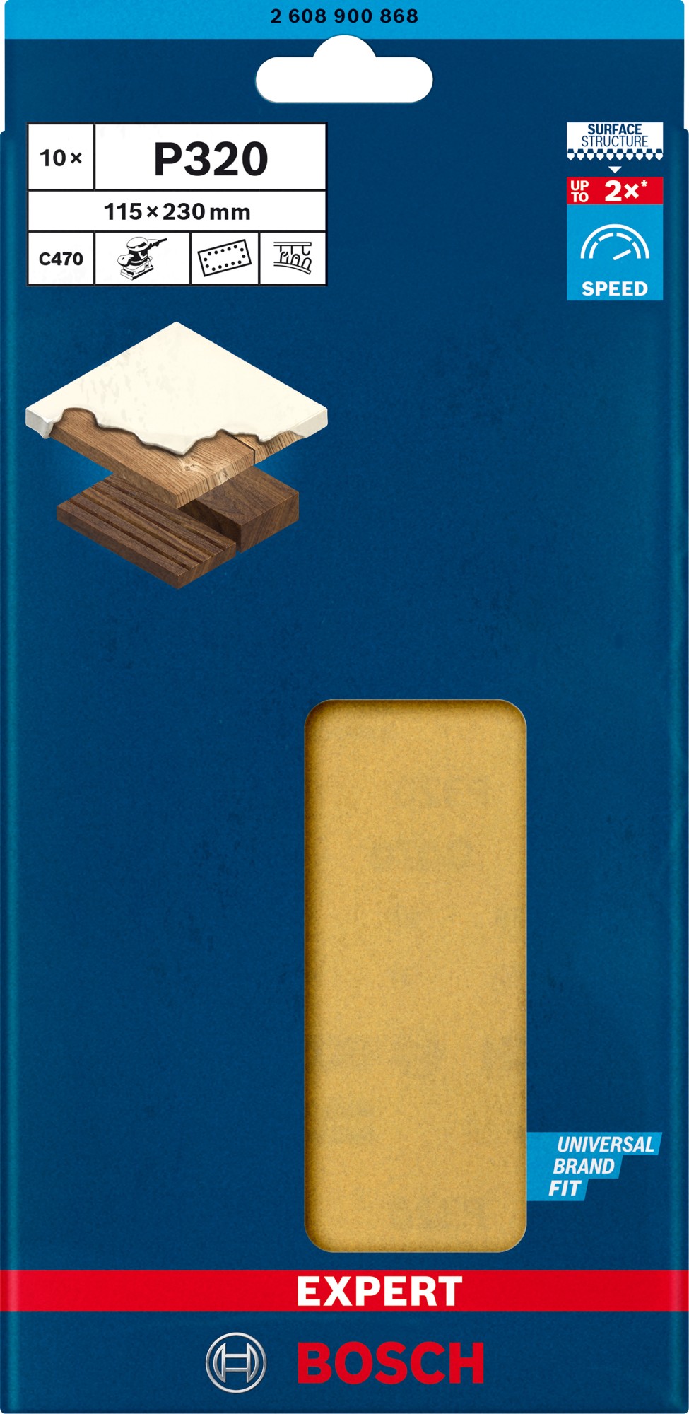 Papel de lija EXPERT C470 con 14 orificios para lijadoras orbitales 115 x 230 mm, G 320 10 unidades