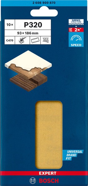 Papel de lija EXPERT C470 con 8 orificios para lijadoras orbitales 93 x 186 mm, G 320 10 unidades