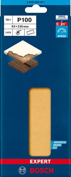 Papel de lija EXPERT C470 con 8 orificios para lijadoras orbitales 93 x 230 mm, G 100 10 unidades