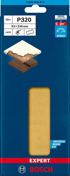 Papel de lija EXPERT C470 con 8 orificios para lijadoras orbitales 93 x 230 mm, G 320 10 unidades