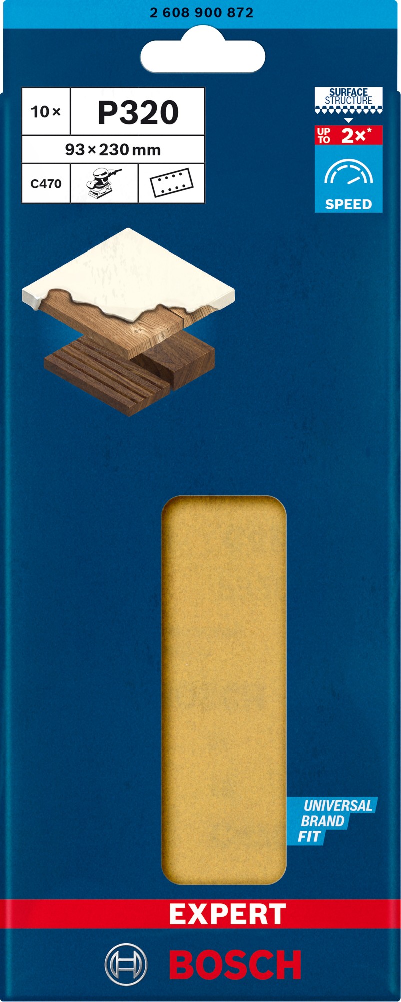 Papel de lija EXPERT C470 con 8 orificios para lijadoras orbitales 93 x 230 mm, G 320 10 unidades