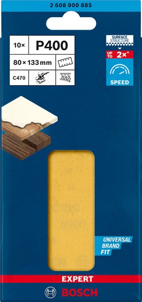 Papel de lija EXPERT C470 con 8 orificios para lijadoras orbitales 80 x 133 mm, G 400 10 unidades