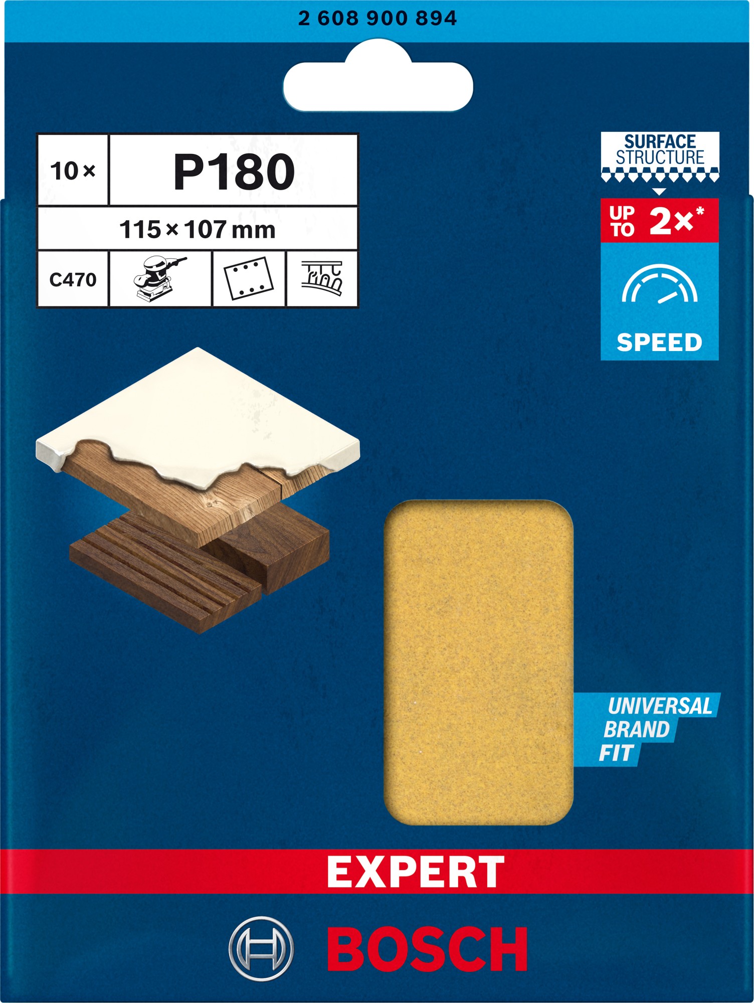 Papel de lija EXPERT C470 con 6 orificios para lijadoras orbitales 115 x 107 mm, G 180 10 unidades