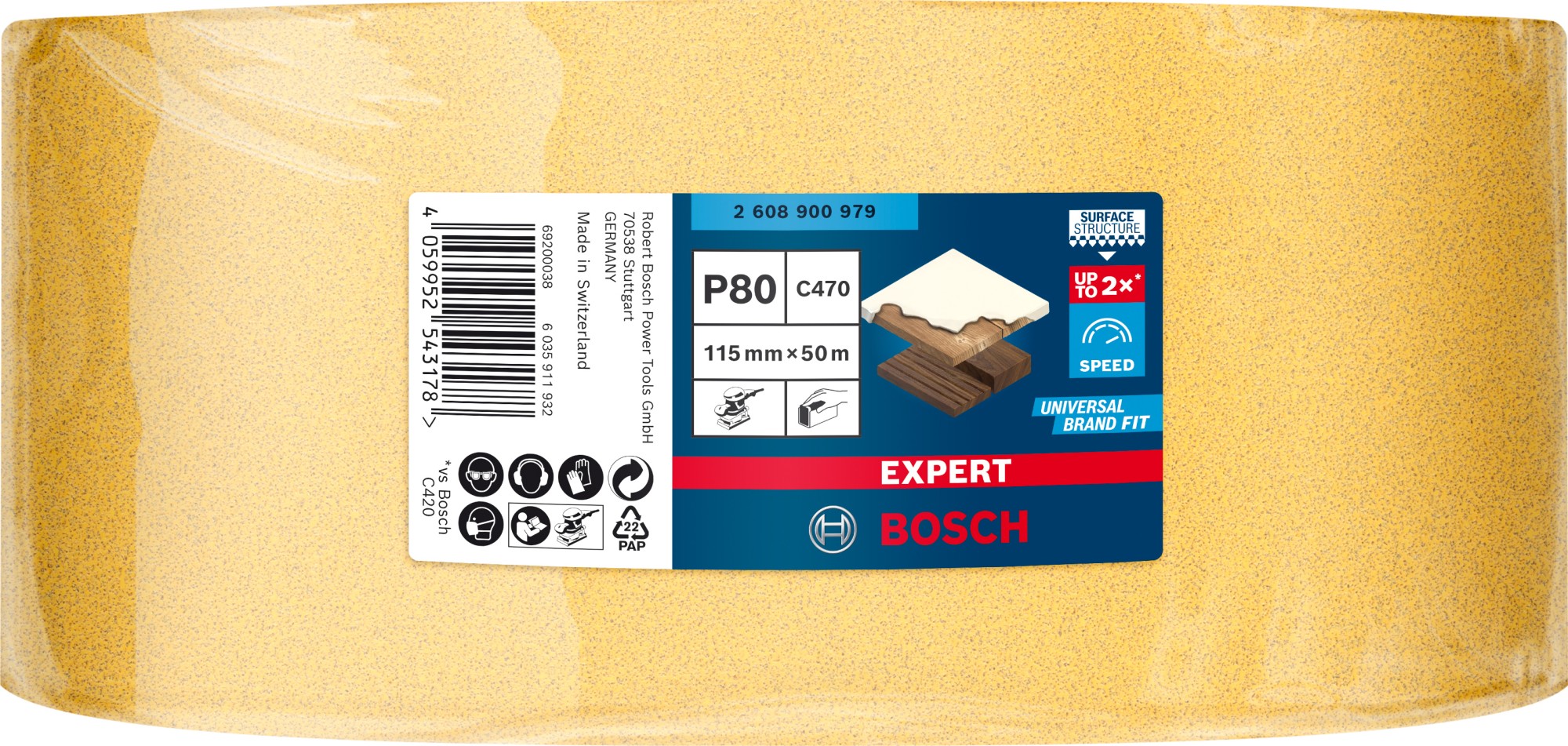 Rollo de papel de lija EXPERT C470 para lijado manual de 115 mm x 50 m, G 80