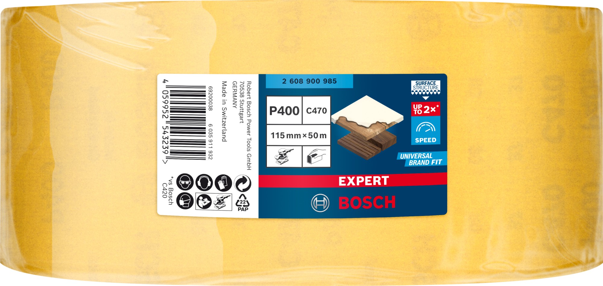 Rollo de papel de lija EXPERT C470 para lijado manual de 115 mm x 50 m, G 400