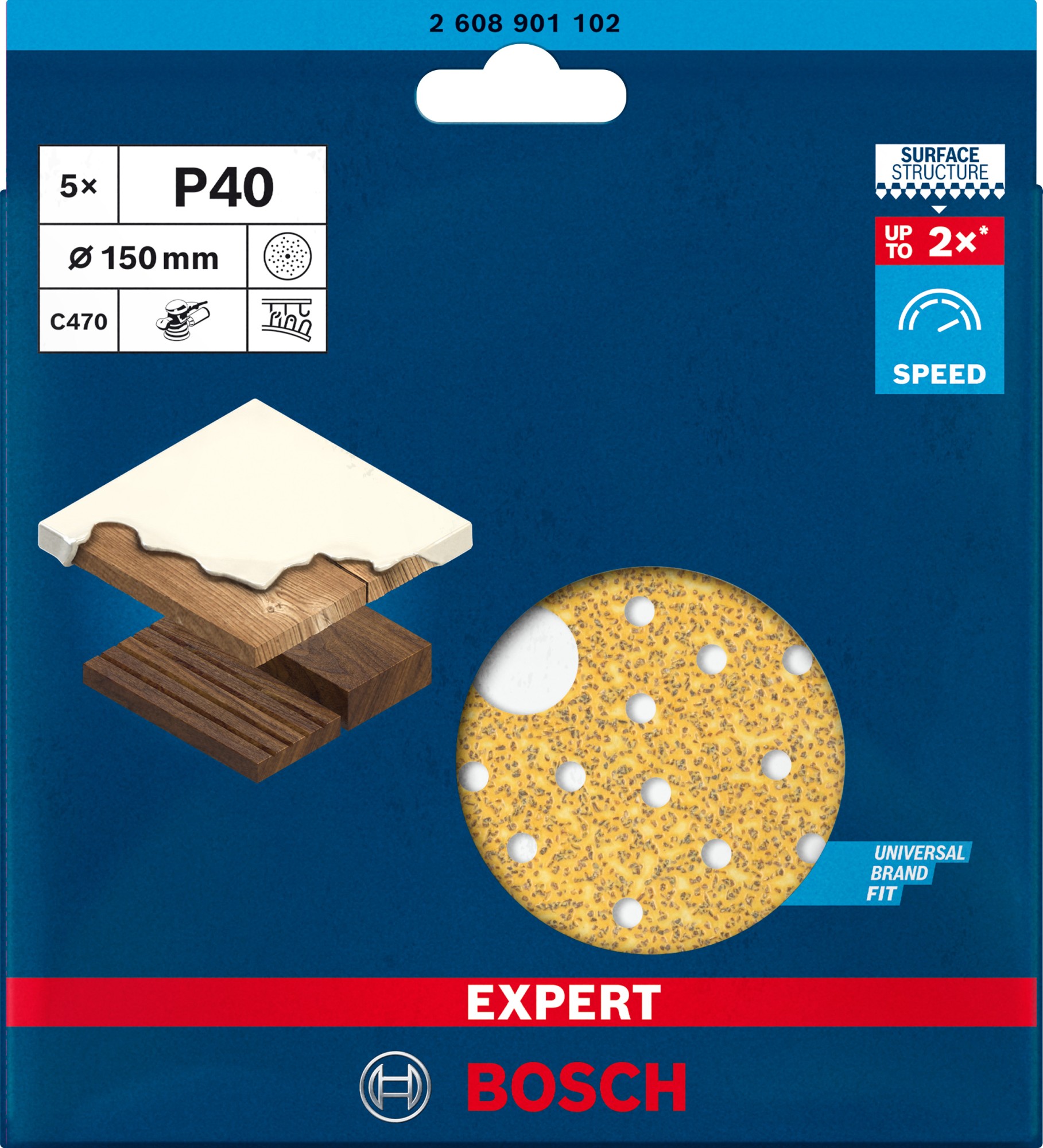 Papel de lija EXPERT C470 multiperforado para lijadoras excéntricas de 150 mm, G 40, 5 unidades