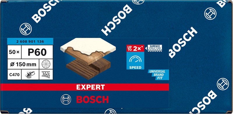 Papel de lija EXPERT C470 multiperforado para lijadoras excéntricas de 150 mm, G 60, 50 unidades
