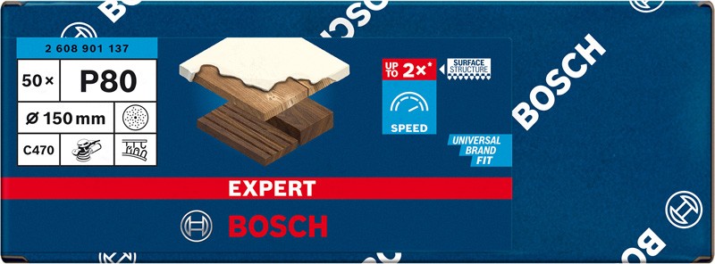 Papel de lija EXPERT C470 multiperforado para lijadoras excéntricas de 150 mm, G 80, 50 unidades